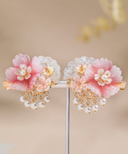 Style Pink Copper Overgild Pearl Resin Tassel Girls A Pair Hairpin