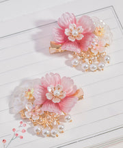 Style Pink Copper Overgild Pearl Resin Tassel Girls A Pair Hairpin
