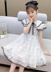 Style Pink O-Neck Bow Patchwork Tulle Kids Maxi Gowns Dress Summer