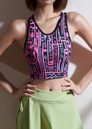 Style Pink O-Neck Print Fitting Workout Tops