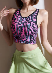 Style Pink O-Neck Print Fitting Workout Tops