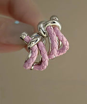Style Pink Sterling Silver Leather Stud Earrings