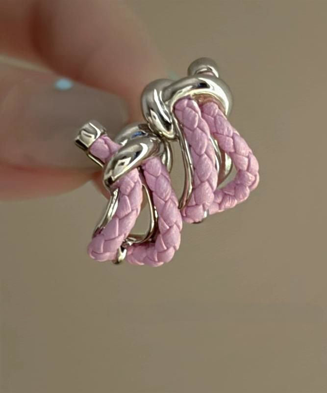 Style Pink Sterling Silver Leather Stud Earrings
