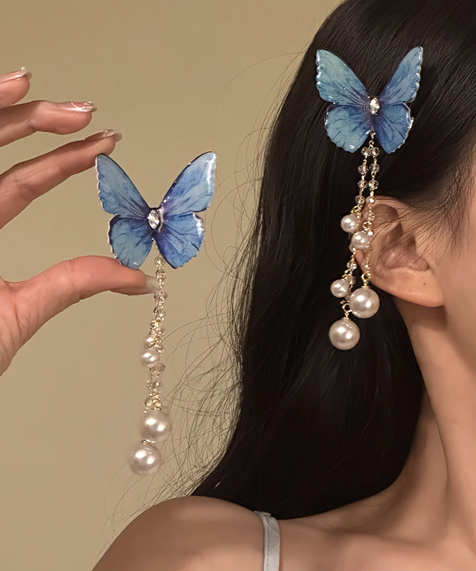 Style Purple Alloy Zircon Butterfly Pearl Tassel Hairpin