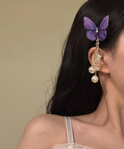 Style Purple Alloy Zircon Butterfly Pearl Tassel Hairpin