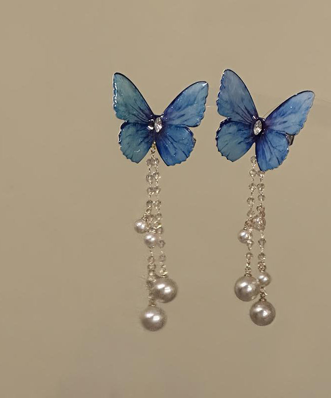 Style Purple Alloy Zircon Butterfly Pearl Tassel Hairpin
