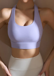 Style Purple Patchwork Cold Shoulder Sports Bra