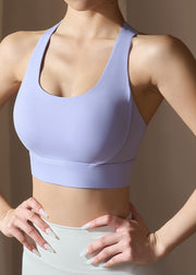 Style Purple Patchwork Cold Shoulder Sports Bra