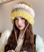 Style Purple Rabbit Knit Patchwork Bucket Hat