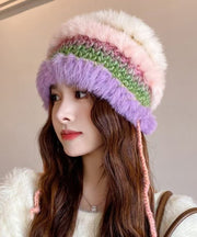 Style Purple Rabbit Knit Patchwork Bucket Hat