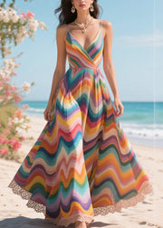 Style Rainbow Patchwork Exra Large Hem Chiffon Holiday Dress Summer