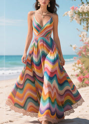 Style Rainbow Patchwork Exra Large Hem Chiffon Holiday Dress Summer