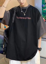 Style Red Oversized Patchwork Cotton Men Graphic T Shirts Summer