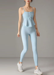 Style Red Spaghetti Strap Top And Gym Shark Leggings Two Pieces Set Summer