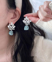 Style Silk Alloy Gem Stone Floral Tassel Drop Earrings