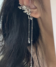 Style Silk Alloy Zircon Butterfly Tassel Drop Earrings