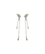 Style Silk Alloy Zircon Butterfly Tassel Drop Earrings