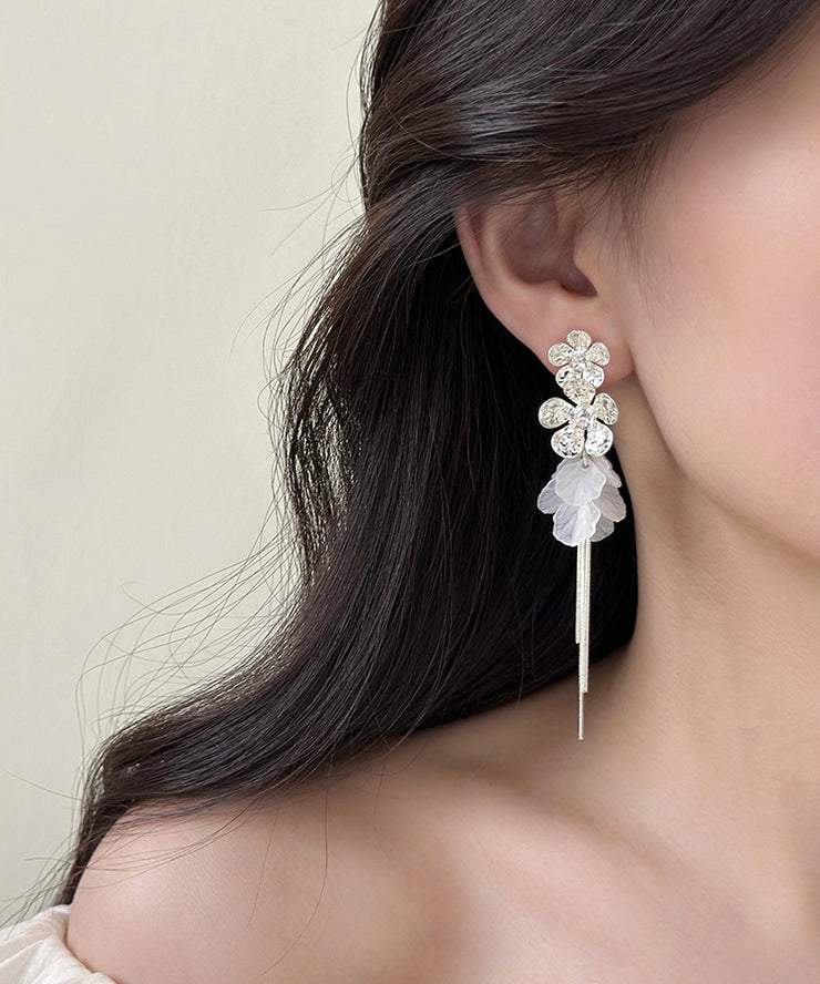 Style Silk Copper Alloy Acrylic Zircon Floral Tassel Drop Earrings