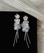 Style Silk Copper Alloy Acrylic Zircon Floral Tassel Drop Earrings