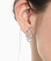 Style Silk Copper Lace Hollow Out Line Hoop Earrings