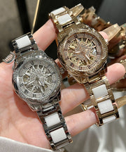 Style Silk Stainless Steel Zircon Sunflower Reinforced Glass Watches