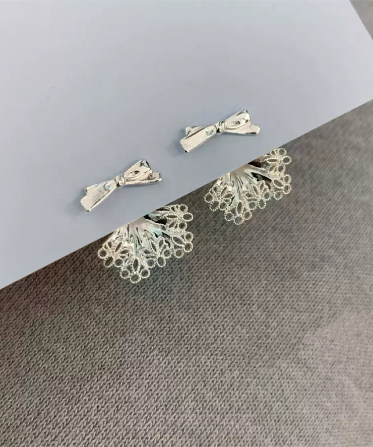 Style Silk Sterling Silver Lace Bow Stud Earrings