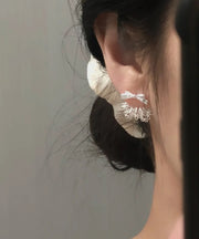 Style Silk Sterling Silver Lace Bow Stud Earrings