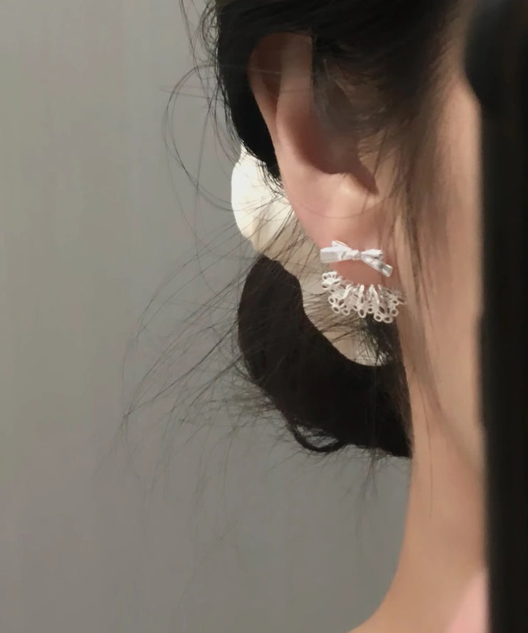 Style Silk Sterling Silver Lace Bow Stud Earrings