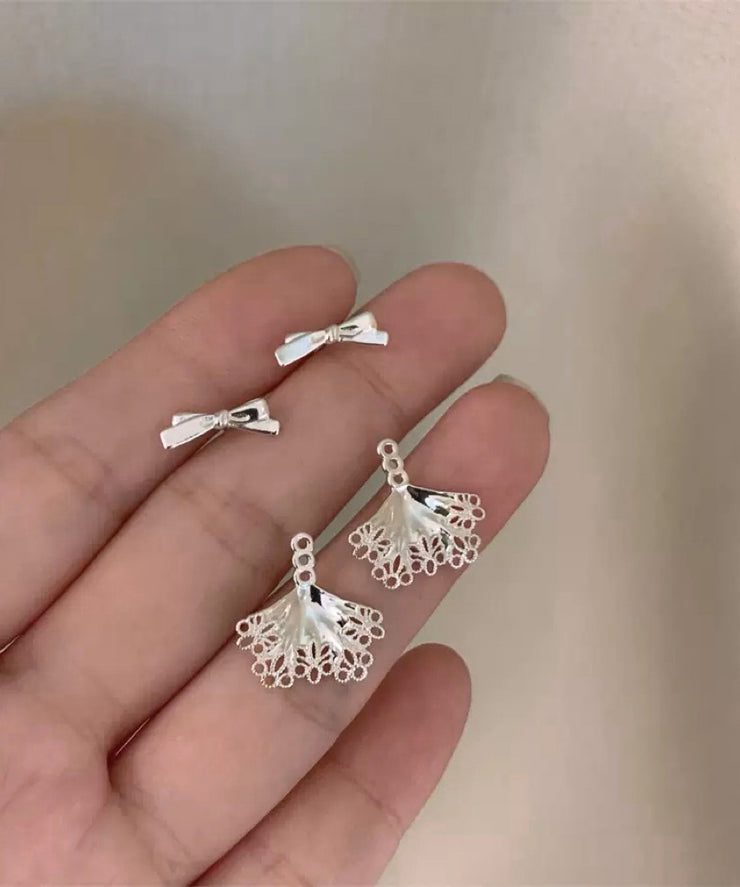 Style Silk Sterling Silver Lace Bow Stud Earrings