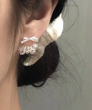 Style Silk Sterling Silver Lace Bow Stud Earrings