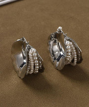 Style Silk Sterling Silver Pearl Hoop Earrings