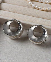 Style Silk Sterling Silver Pearl Hoop Earrings