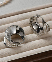Style Silk Sterling Silver Pearl Hoop Earrings