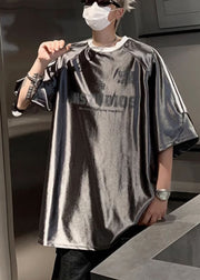 Style Silvery Oversized Print Spandex Mens T Shirts Summer