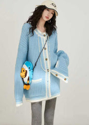 Style Sky Blue Oversized Pockets Knit Two Pieces Set Winter