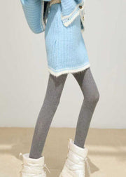 Style Sky Blue Oversized Pockets Knit Two Pieces Set Winter