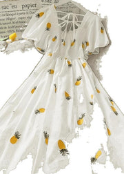 Style White Backless Print Cotton Long Dress Summer