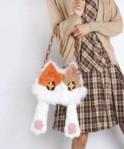 Style White Cat Asymmetrical Design Fuzzy Fur Fluffy Shoulder Bags