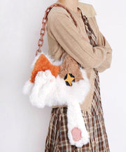 Style White Cat Asymmetrical Design Fuzzy Fur Fluffy Shoulder Bags