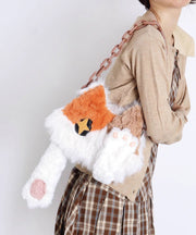 Style White Cat Asymmetrical Design Fuzzy Fur Fluffy Shoulder Bags