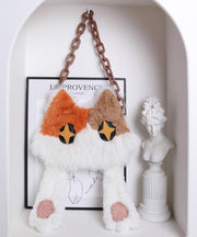 Style White Cat Asymmetrical Design Fuzzy Fur Fluffy Shoulder Bags