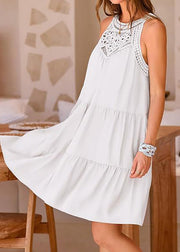 Style White Cold Shoulder Cotton Mini Dresses Summer
