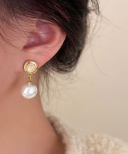 Style White Copper Overgild Pearl Drop Earrings