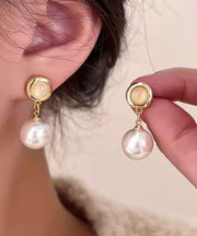 Style White Copper Overgild Pearl Drop Earrings