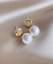 Style White Copper Overgild Pearl Drop Earrings