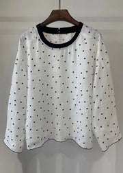 Style White Dot Oversized Cotton Blouse Tops Fall