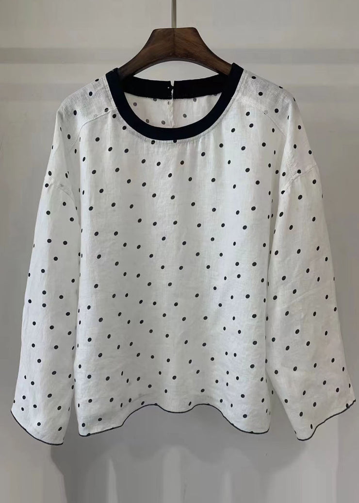 Style White Dot Oversized Cotton Blouse Tops Fall