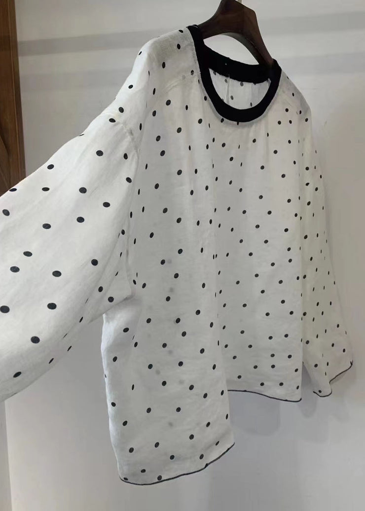 Style White Dot Oversized Cotton Blouse Tops Fall