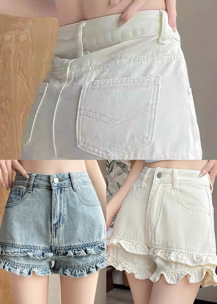 Style White High Waist Ruffled Denim Hot Shorts Summer