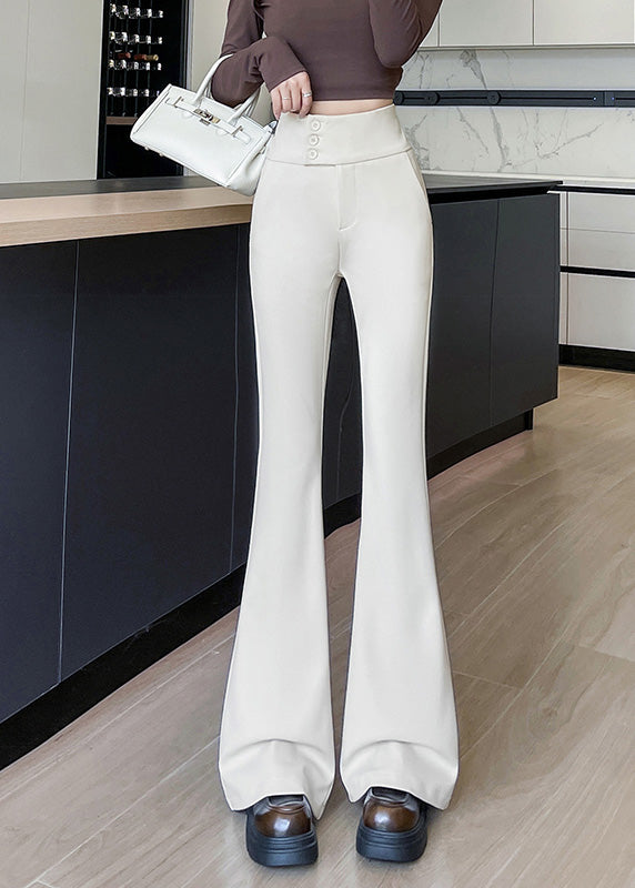 Style White High Waist Tummy Control Cotton Flared Trousers Fall